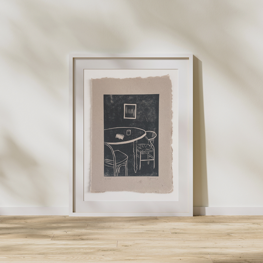UYUM %uyum_store% The Round Table - Lino Print on Handmade Recycled Cotton paper poster