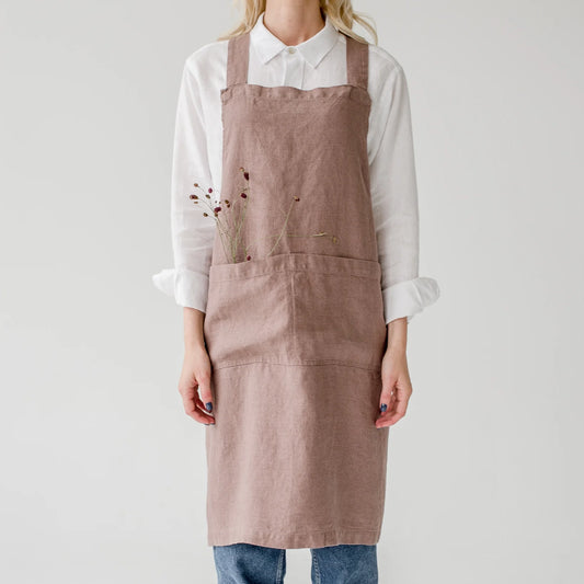 Linen Tales %uyum_store% Ashes of Roses Linen Crossback Apron Apron