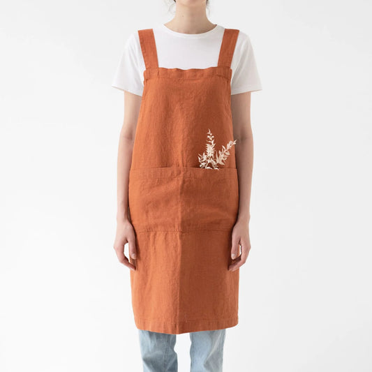 Linen Tales %uyum_store% Baked Clay Linen Crossback Apron Apron