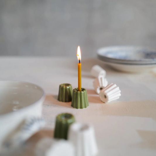 OVO Things %uyum_store% Canelé Porcelain Candle Holder | Green Candle Holders